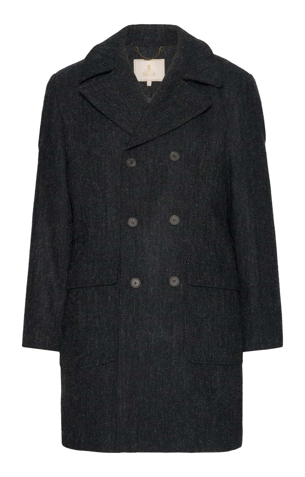 Men's House of Bruar Harris Tweed® Double Breasted Coat, Black