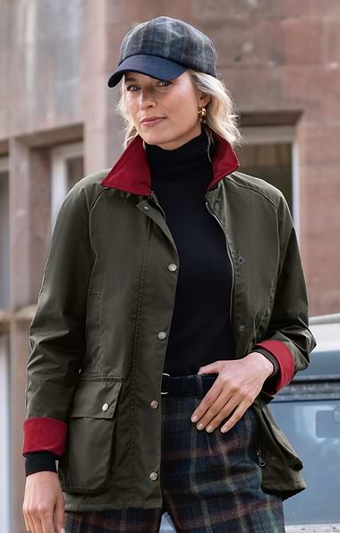 Ladies Wax Corduroy Trim Jacket