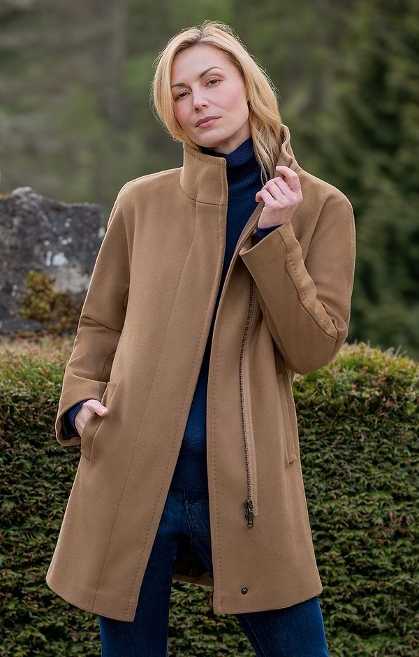 Ladies Wool Cashmere Zip Coat