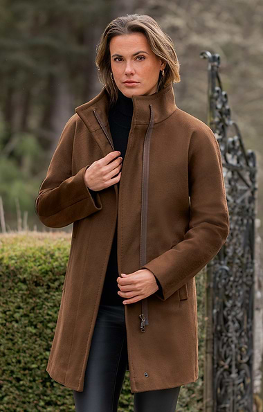 Ladies Wool Cashmere Zip Coat