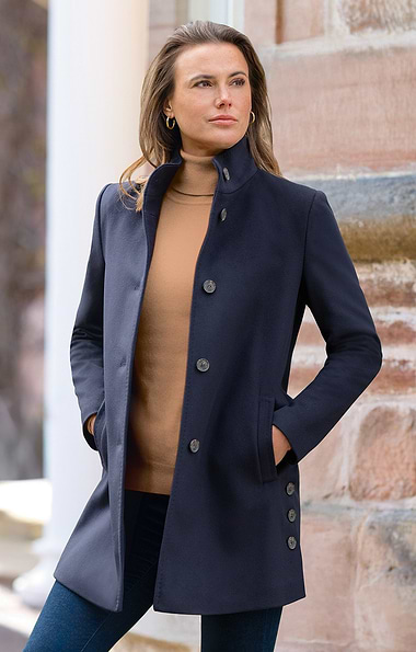Ladies Wool Cashmere Funnel Coat