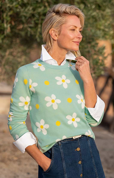 Ladies Daisy Cotton Crew Neck Jumper