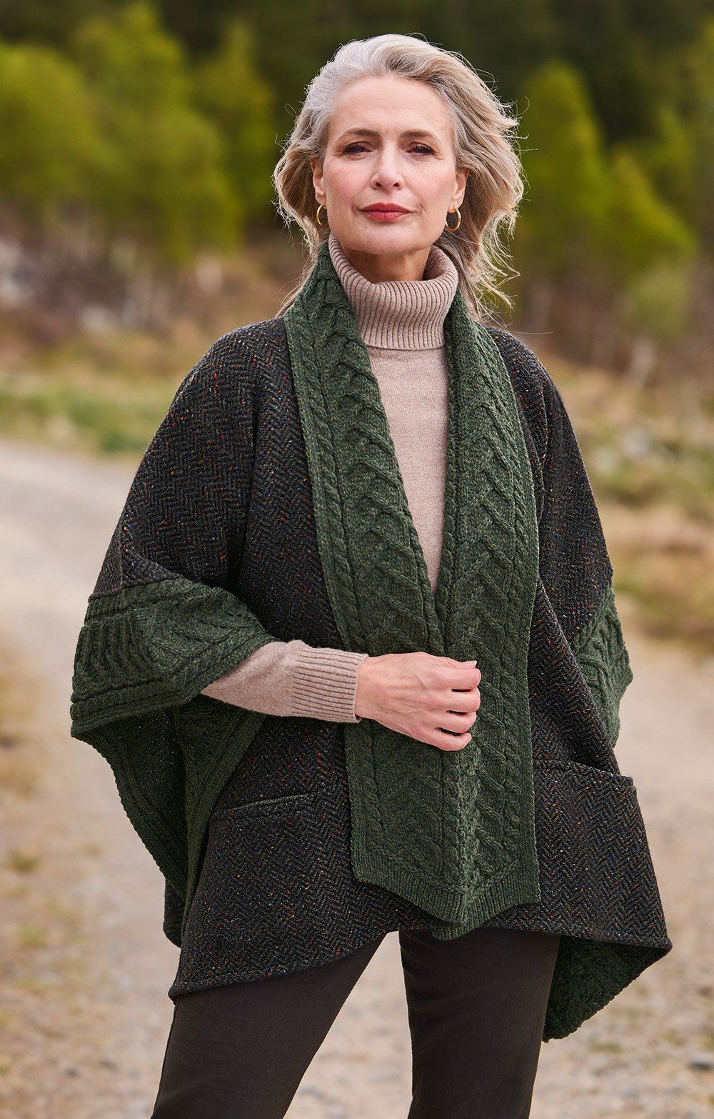 Ladies Ashbourne Tweed Cape, Green - House of Bruar