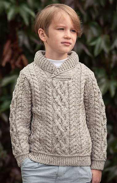 Child Aran Shawl Collar Sweater