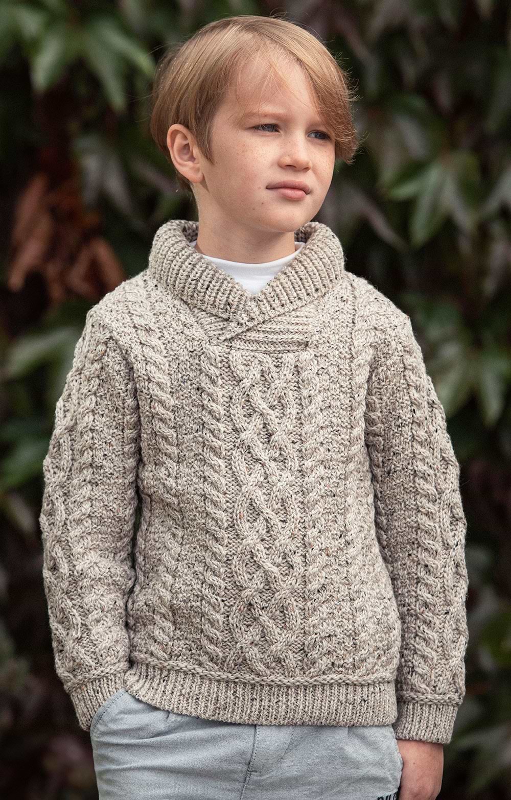 Child Aran Shawl Collar Sweater House of Bruar