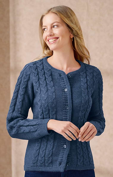 Ladies Pure New Wool Cable Cardigan