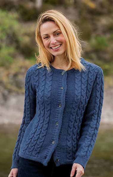 Ladies Pure New Wool Cable Cardigan