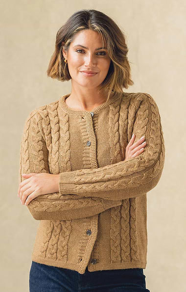 Ladies Pure New Wool Cable Cardigan