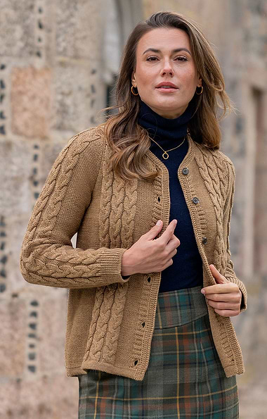 Ladies Pure New Wool Cable Cardigan