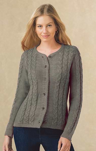 Ladies Pure New Wool Cable Cardigan