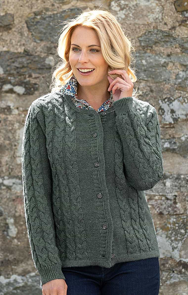 Ladies Pure New Wool Cable Cardigan