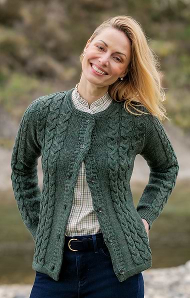 Ladies Pure New Wool Cable Cardigan