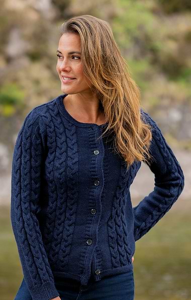 Ladies Pure New Wool Cable Cardigan