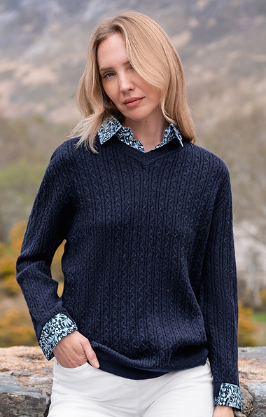 Ladies House of Bruar Liberty Trim Merino Sweater
