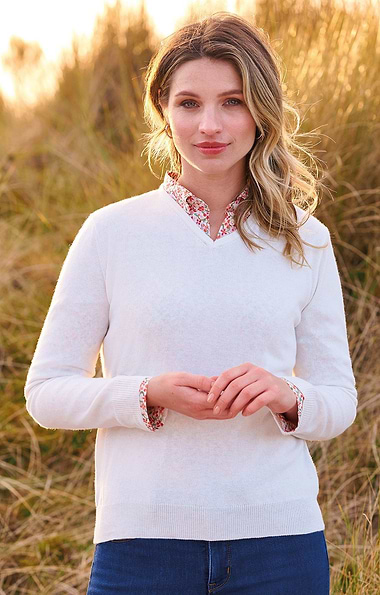 Ladies Cotton & Cashmere V Neck
