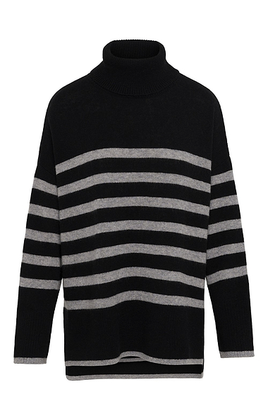 Ladies Relaxed Lambswool Striped Roll Neck Jumper