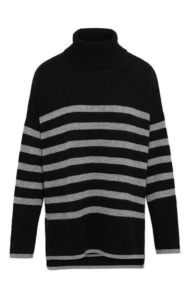 Ladies Relaxed Lambswool Striped Roll Neck Jumper