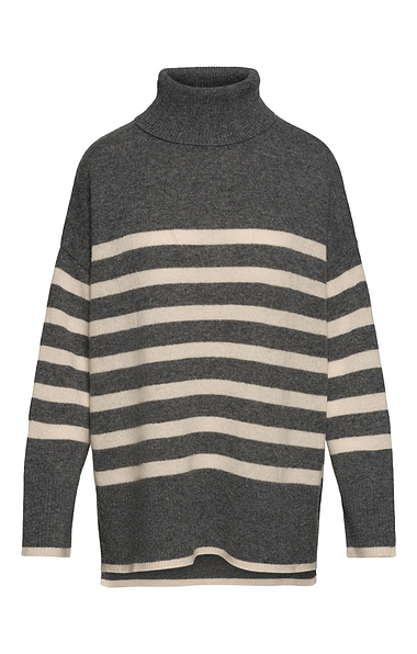 Ladies Relaxed Lambswool Striped Roll Neck Jumper