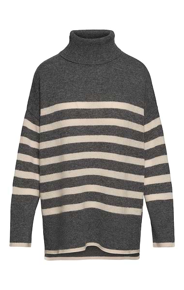 Ladies Relaxed Lambswool Striped Roll Neck Jumper