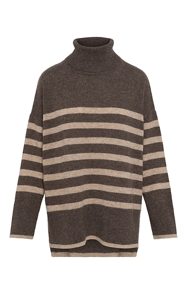 Ladies Relaxed Lambswool Striped Roll Neck Jumper