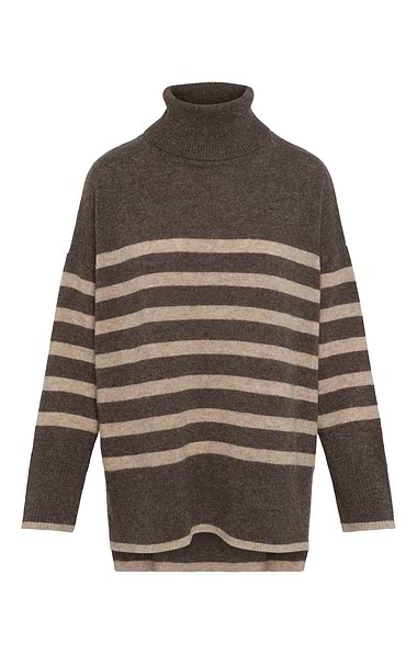 Ladies Relaxed Lambswool Striped Roll Neck Jumper