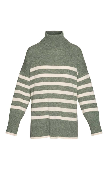 Ladies Relaxed Lambswool Striped Roll Neck Jumper