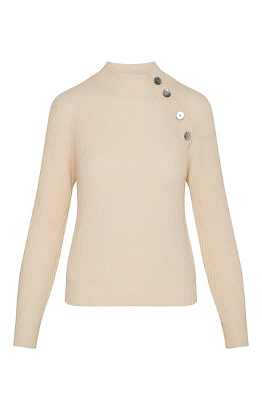 Ladies Lambswool Ribbed Button Funnel Neck Jumper