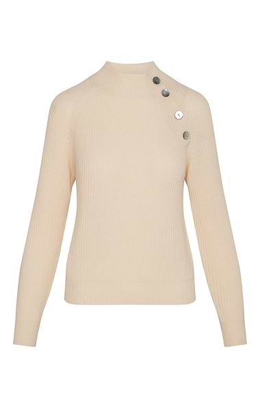 Ladies Lambswool Ribbed Button Funnel Neck Jumper