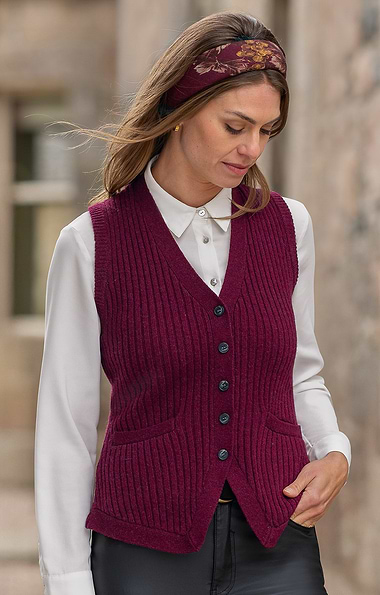 Ladies Lambswool Ribbed Waistcoat
