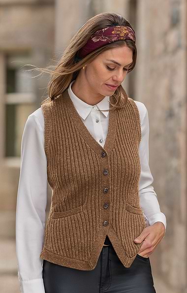 Ladies Lambswool Ribbed Waistcoat