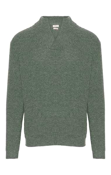 Men's Lambswool Ribbed Shirt Neck Jumper