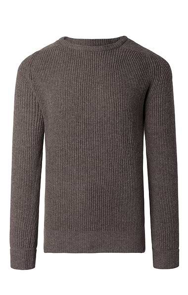 Men's Lambswool Raglan Shoulder Ribbed Crew Neck Jumper