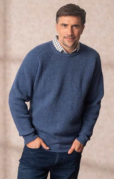 Men's Lambswool Raglan Shoulder Ribbed Crew Neck Jumper