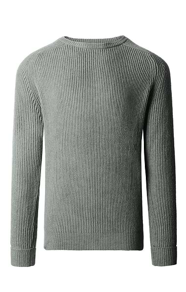 Men's Lambswool Raglan Shoulder Ribbed Crew Neck Jumper