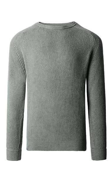 Men's Lambswool Raglan Shoulder Ribbed Crew Neck Jumper