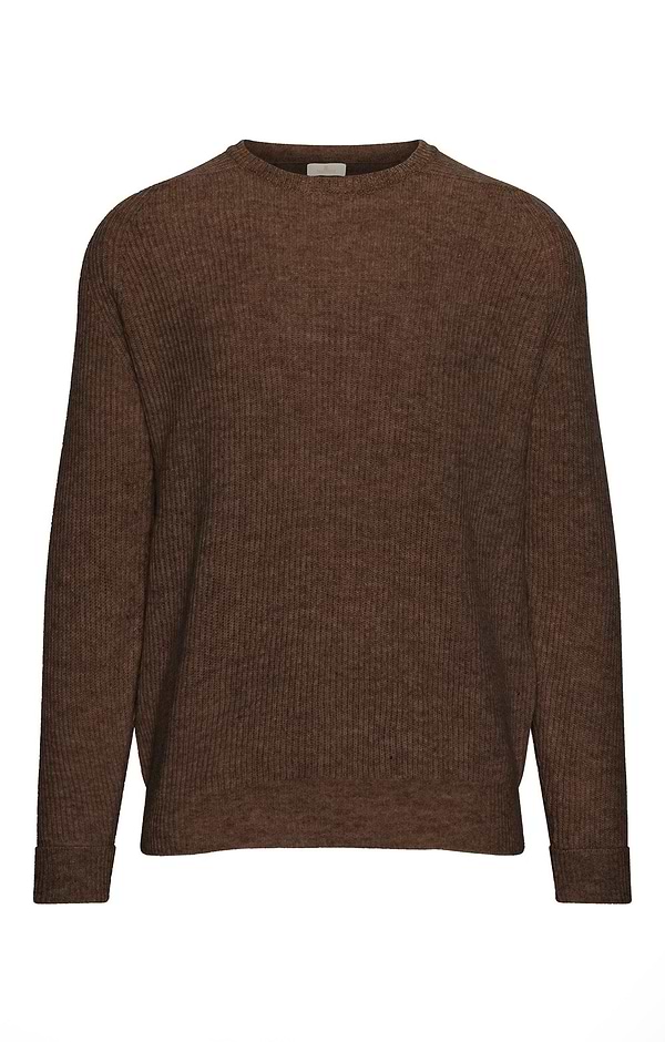 Men's Lambswool Raglan Shoulder Ribbed Crew Neck Jumper