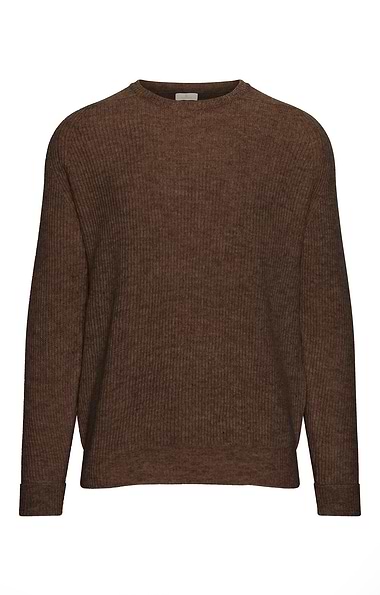 Men's Lambswool Raglan Shoulder Ribbed Crew Neck Jumper