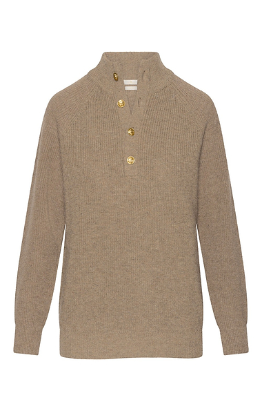 Ladies Lambswool Ribbed Gold Button Half Neck Jumper