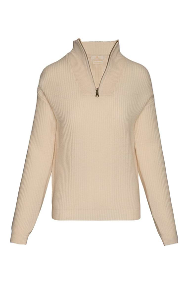 Ladies Lambswool Ribbed Quarter T-Zip