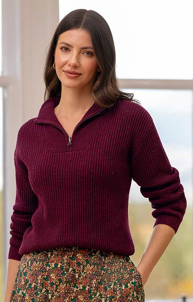 Ladies Lambswool Ribbed Quarter T-Zip