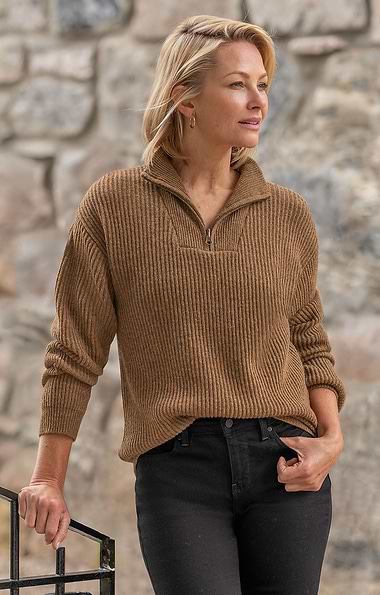 Ladies Lambswool Ribbed Quarter T-Zip