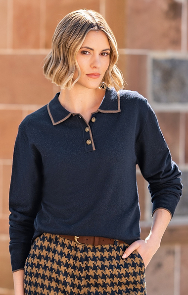 Ladies Merino Tipped Shirt Neck