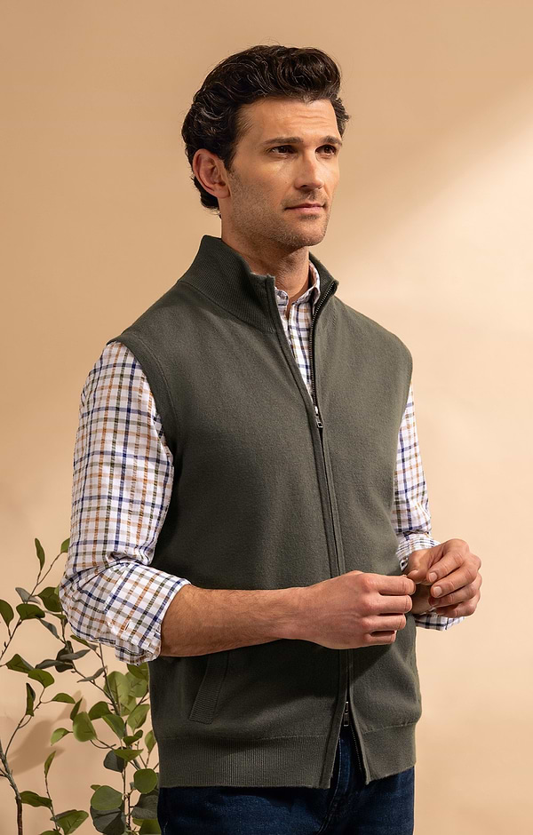 Men's House of Bruar Merino Zip Waistcoat