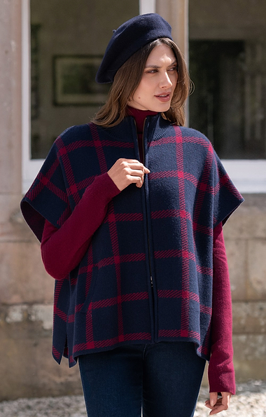 Ladies Heavy Merino Plaid Cape