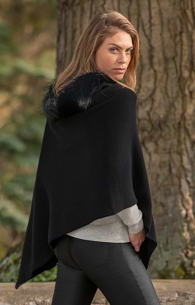 Ladies Fox Fur & Cashmere Poncho