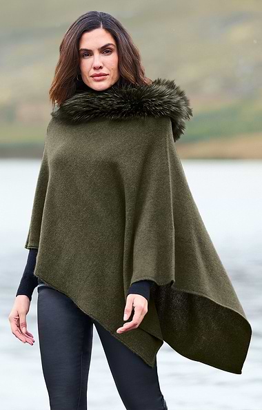 Ladies Fox Fur & Cashmere Poncho