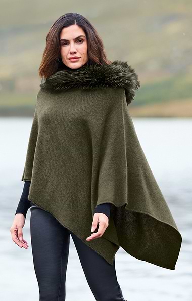 Ladies Fox Fur & Cashmere Poncho