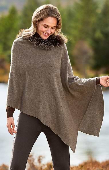 Ladies Fox Fur & Cashmere Poncho
