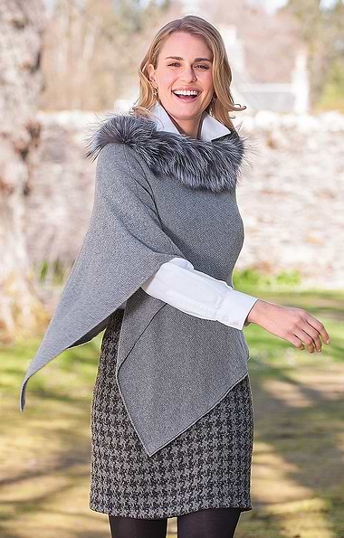 Ladies Fox Fur & Cashmere Poncho
