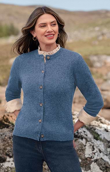 Ladies Munrospun Shetland Crew Neck Cardigan